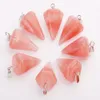 Hexagonal Column Necklaces Natural Stone Pendant Pink Stones Chamrs Tapered Section Pendulum Crystal Pendants Necklace For Women