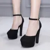 2019 Spring Autumn Suede Shoes Women Fashion High Heels 14cm Spike Heels Ankel Strap Black Beige Platform Pumps Party Shoes CJ191217