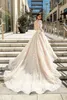 2019 Eddy K A-Linie Brautkleider Spitze appliziert Sweep Zug lange Ärmel Strand Boho Brautkleid Juwel Plus Size Brautkleider R214S