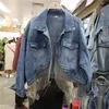 Giacca di jeans a catena con frange primavera autunno Donna Cappotti di jeans a maniche lunghe corti Studentesse Cappotto streetwear allentato coreano