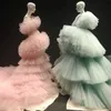 Pink And Green Prom Dresses Puffy Tiered Tutu Skirts Ball Gown Party Cocktail Dress Custom Made Formal Evening Gowns robe de soiree