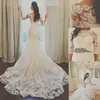 Vintage Mermaid gelinlik Artı Boyutu Üç Çeyrek Kol Dantel gelin Kıyafeti kristal kemer ile Robe de mariage Vestidos de novia