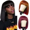 Ishow Brazilian Ombre Colored Short Bob Wigs Straight Human Hair Wigs with Bangs 4# 30# T1b/27 Peruvian None Lace Wig 99j Orange Ginger for Women All Ages 8-14inch #350