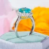 GZXSJG Paraiba Tourmaline Gemtones Ring For Women Solid 925 Sterling Silver Tourmaline Diamonds Ring Handmal