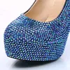 Glänzende, vollblaue Diomond-Hochzeitsschuhe, Pumps, hohe Absätze, Brautschuhe, 14 cm, Bling-Bling-Ballschuhe für Damen