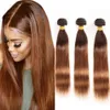 Brown Roots to Medium Auburn Ombre Human Hair 3Bundles Straight #4/30 Brown to Auburn Ombre Virgin Brazilian Hair Weave Wefts 10-30"