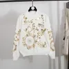 New Womens O-neck Long Sleeve Knitted Luxury Paillette Sequined Shinny Baroque Floral Pattern Sweater Top and Harem Pants Set