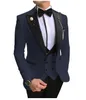 Slim Fit Purple Groom Tuxedos Black Peak Lapel Groomsmen męski sukienka ślubna styl man kurtka blezer 3 -częściowy wsianki