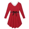 Donne Natale Bianco Finta Pelliccia Passamanerie Maniche lunghe Orlo alto-basso Abito longuette rosso con cintura Mrs Babbo Natale Xmas Party Costume273M