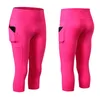 Calças de corrida femininas capri para esporte alta cintura fina bolso leggings 34 yoga compressão collants ginásio roupas de fitness esportiva11246392