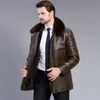 الرجال سترة جلدية مع الفراء طوق الشتاء الدافئة معاطف shearling جاكيتات سميكة قميص واقية للماء الأب معطف الثلج قمم 6xl