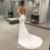 Ny ankomst billiga sexiga sjöjungfru bröllopsklänningar Spaghetti Straps Court Train Backless Satin Wedding Dress Bridal Gowns Vestidos de Novia