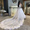 Abiti da sposa Arabi Saudi Abiti 3D Floral Floral Butterfly Puffy Bianco Pure Lace Up Cathedral Train Vestido de Noiva Casamento Gelinlik Abito da sposa