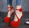 17cm z pudełkiem Piękne ślubne buty ślubne Czerwone zamszowe futro zdobione obcasy stappy damskie buty wysokie obcasy o rozmiarze od 34 do 40