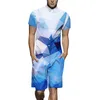 Été hommes nouveau Design barboteuse 3D bleu blanc dégradé treillis imprimé combishort mâle à manches courtes plage ensembles décontracté combinaison taille américaine