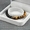 Partihandel 10st / Lot Nya par Smycken Klar CZ Crown Armband med Naturlig Tiger Eye och Lava Rock Stone Beads Toppkvalitet