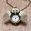 Cute Silver/Bronze Vintage Night Owl Design Pocket Watches Necklace Pendant Quartz Analog Watch for Men Women Kids