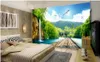 moderne woonkamer wallpapers landschap waterval houten brug 3d landschap achtergrond muur achtergrond schilderij 2671986