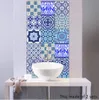 Mosaic Tile Sticker Självhäftande Blå och Vit Porslin Väggkonst Vattentät Kakel Klistermärken Kök Badrumsmöbler Dekoration