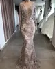 Luxe Beaded Mermaid Prom Dresses 2020 Lange mouwen Deep V-hals Kant Pageant Prom Formele Partyjurken