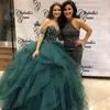 Charming Hunter Green Ball Vestido Quinceanera Vestidos Sweetheart Cristal Ruffles Tiered Prom Vestidos Corset Girls Pageant Vestido 2019