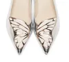 Sophia Webster Lady Patent Leatherbutterfly Wings Embroderie Sharp Flat Prome Femme039s Single Shoes Taille 3442Silver1508074