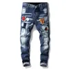 Mens Distressed Rips Stretch Black Jeans Fashion Slim Fit Washed Motocycle Denim Pants Panelled Hip Hop Trousers T1059