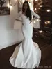 Cheap Bohemian Satin Mermaid Wedding Dresses Lace Appliques Open Back Long Sleeves Beach Wedding Dress Wedding Dress Bridal Gowns