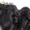 Bella Virgin Brazilian Hair Bundles with Closure Loose Deep Wave Wavy Extensions Dyeable Black Weft Middle Part