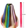 1PC/20" Long Straight Fake Colored Hair Extensions Clip in Highlight Rainbow Hair Streak Pink Synthetic Hair Strands