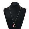 Novo Colar com Pingente de Pedra de Resina de Lua Negra Rosa Feminino Druzy Drusy Colar de Corrente de Cor Dourada para Cadeia Feminina