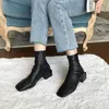 Gran oferta-botas de calcetín de Pu elásticas de tacón grueso para mujer, botines de punta cuadrada Vintage para mujer, diseñador sólido de invierno para mujer