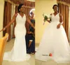 Robes de mariée sirène africaine avec jupe de train détachable 2020 col en V dentelle appliques perlées sur mesure robe de mariée de mariage, plus la taille