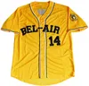 저렴한 남성의 신선한 왕자 벨-아카데미 야구 #14 윌 스미스 유니폼 옐로우 에드 크기 S-3XL