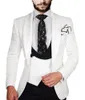 Mode Wit Embossing Bruidegom Tuxedos Sjaal Revers Bruidegom Blazer Heren Formele Pakken Prom Party Pakken (Jas + Broek + Tie + Vest) 801