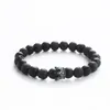 Cubic Zirconia Crown Beads Bracelet Mens Black Volcanic Lava Reiki Healing Balance Strand Buddha Prayer Natural Stone Yoga Bracelet for Women