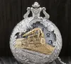 New Retro Silver Golden Train Engraving Hollow Steampunk Quartz Pocket Watch Men039S Netclace Pendant Gift MM128904437