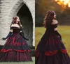 Röda och svarta spetsbröllopsklänningar Vintage 2022 Två lager kjol av axeln Strass Prinsessan bröllopsklänning vestidos de novia