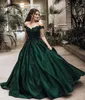 Newest Dark Green Vintage Prom Dresses Satin Sexy Off the Shoulder Lace Applique Beaded Formal Occasion Wear Evening Gowns HY4047
