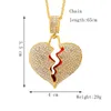 Chaînes glacées pendentif coeur brisé colliers hommes Bling cristal strass amour charme or argent ed chaîne pour femmes 2547