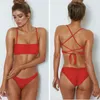 Mulheres Biquíni Cor Sólida Bikinis Cross-Strap Maiô para Senhoras Novo Terno de Natação com almofada Sexy mama Tubo Vestido Swimwear Euro / EUA tamanho