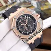 Novo Royal 26568PM Dois Tons PVD Rosa Ouro Preto Interior Cinza Textura Dial VK Quartz Chronograph Mens Watch Borracha Cinza Timezonewatch 2581