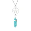 Naturel Chakra Pendentif Colliers Pierres Précieuses Bijoux De Mode Bullet Forme Cercle Cinq Étoiles Femmes Quartz Cristal Charme Collier pour Filles Dame