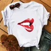 Maglietta da donna per ragazza T-shirt Fashion Plus Size O-Collo Labbra Stampa T-Shirt Camicetta Tunica Top S-XXXL