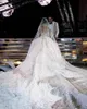 Luxury Crystal Ball Gown Wedding Dresses V Neck Long Sleeves Dubai Arabic Bridal Gowns With Cathedral Train Plus Size Wedding Dress Custom
