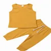 Bebê roupas de verão conjuntos meninas meninas sem mangas calças ternos simples roupas de cor sólida moda colete casual longa calças 2 pcs 6 cores zyqa455