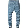 SOKOTOO Erkek Mavi Streç Denim Biker Jeans Motosiklet Artı Boyutu Için Slim Pileli Pantolon1