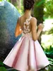 2020 Modest Jewel Sleeveless A Line Evening Dresses Crystal Lace Applique Satin Formal Dresses Knee Length Party Gown