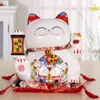 Traditionell japansk lycklig kattbesparande bankfigurer Vit porslin Maneki Neko Money Box Asian Business Decoration