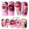 1 stks Nail Stickers Sexy Lippen Cool Meisje Water Decals Wraps Cartoon Sliders voor Nail Decoratie Manicure Kleurrijke Tip